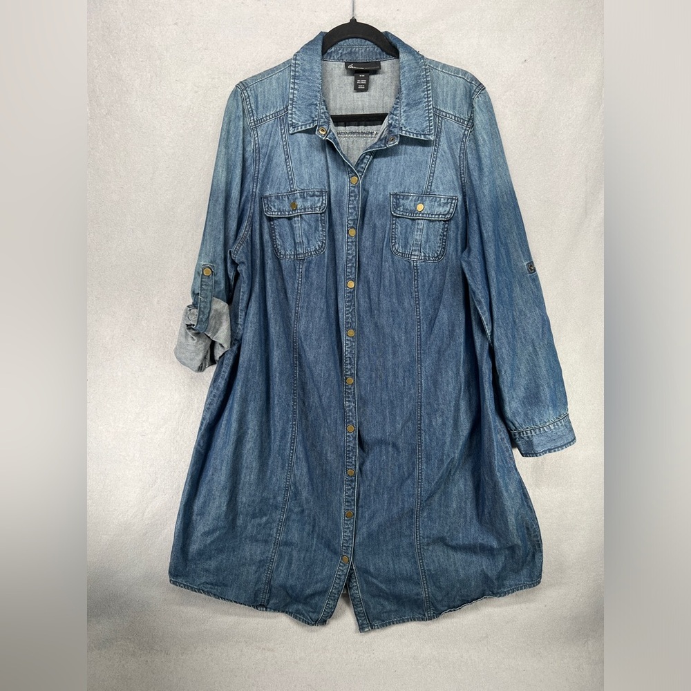 Lane Bryant Dress Womens Size 18/20 Blue Denim Ombre Jean Snap Front Roll Tab